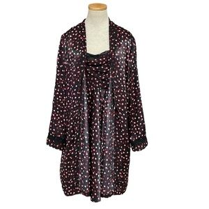 Delicates Robe & Chemise Set Women's L Large Black Red Pink Polka Dot Nightgown